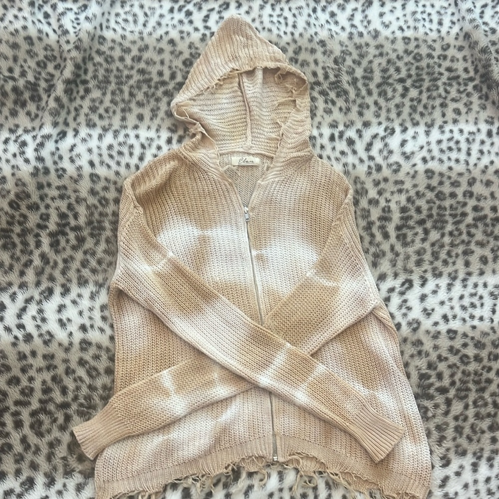 Never worn tattered acid wash zip up sweater with hood